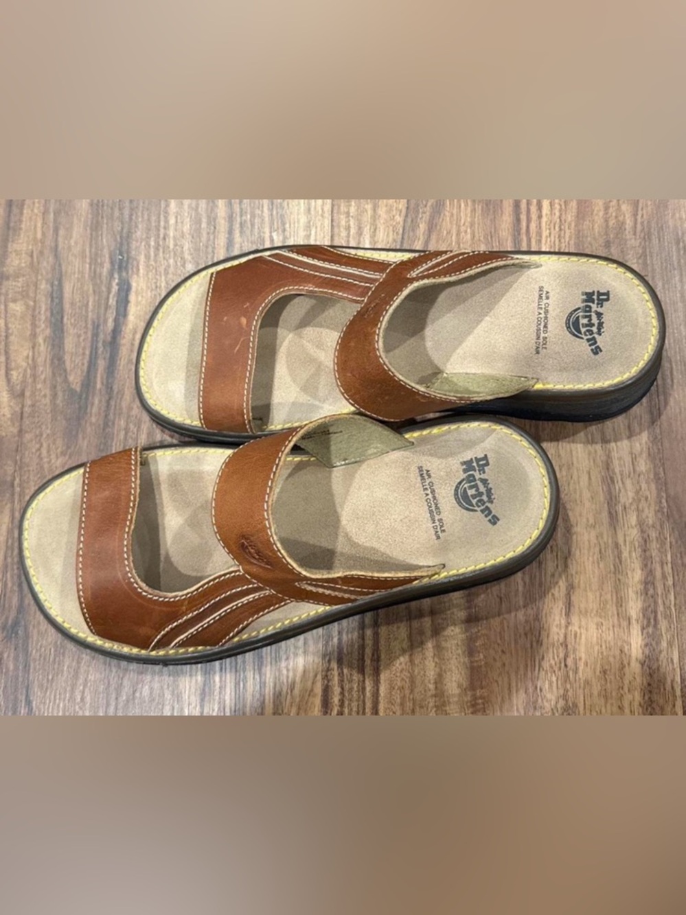 Vtg 90s Dr. Martens Brown Leather Chunky Platform Slides • UK 8 / US W10 / M9